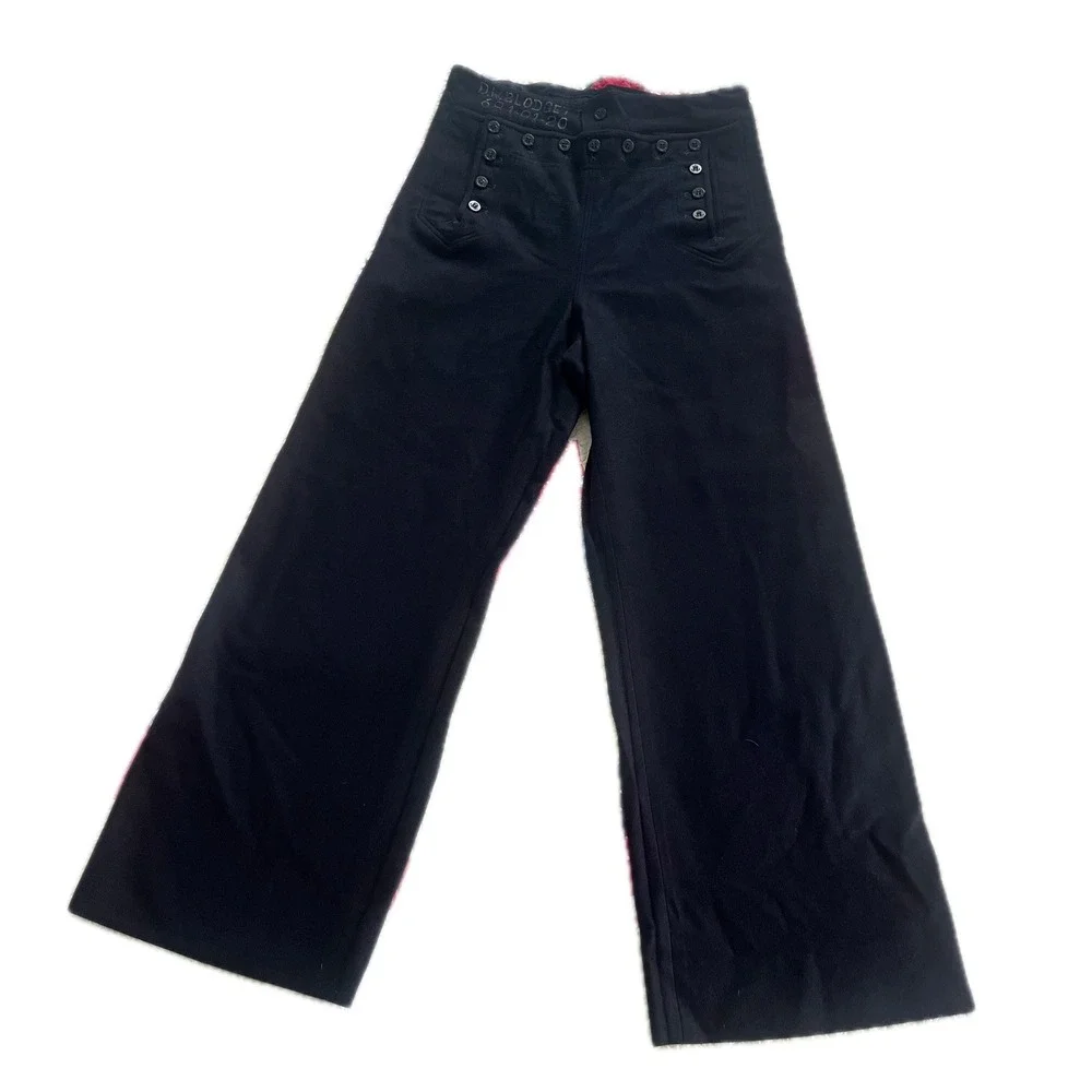 Vintage US Navy 13 Button Wool Bell Bottom Trousers Navy Blue Men 32R Military